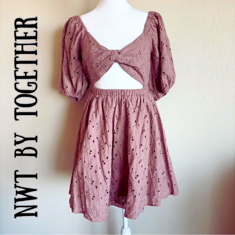 NWT By Together Ebba Eyelet Mauve Mini Cutout  Dress